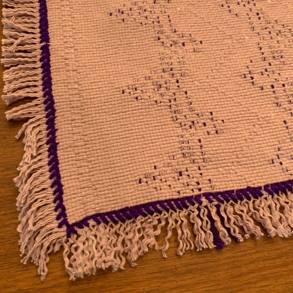 Swedish‎ Weave Table Runner Geometric Fringe Purple Lavender